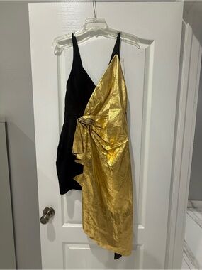 Gucci Black and Gold Asymmetrical Draped Cocktail Dress